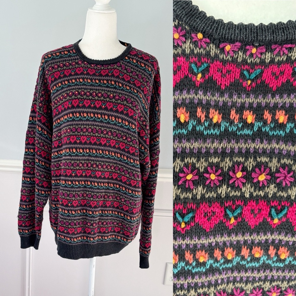 Vintage Northern Isles Retro Crewneck Sweater Sz 2XL Hand Embroider Cottagecore - Picture 1 of 14